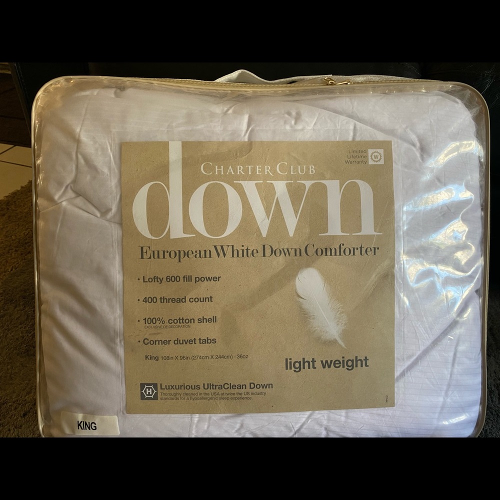 - - White down lightweight comforter, charter club king